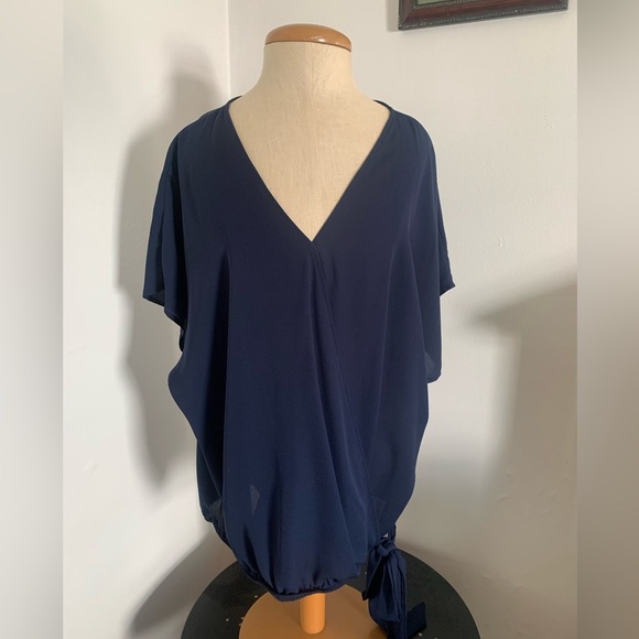 West Kei Ciyonna Faux Wrap Blouse in Navy - Picture 1 of 12